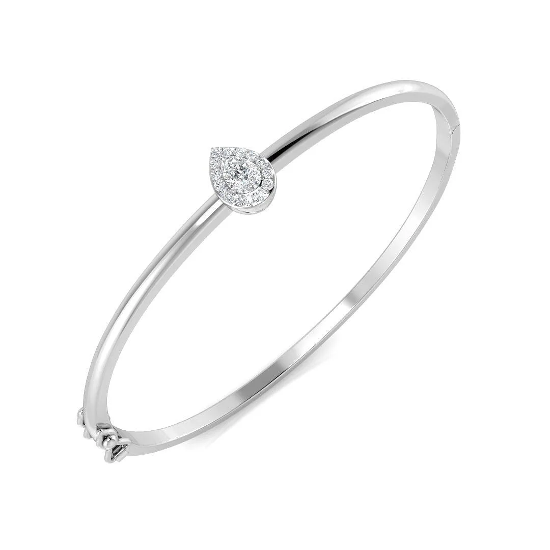 9K Yellow Gold Natural Pear Cut Diamond Halo with Round Accent Fancy Bangle with Box Lock - 18k White Gold / 0.60 Carat / Natural Diamond: the shop's own photo