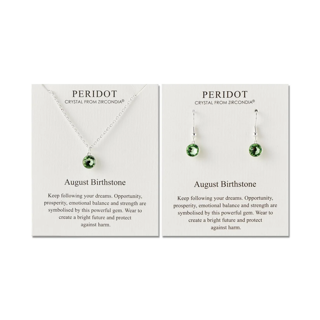 August (Peridot) Birthstone Necklace & Drop Earrings Set Created with Zircondia® Crystals: the shop's own photo