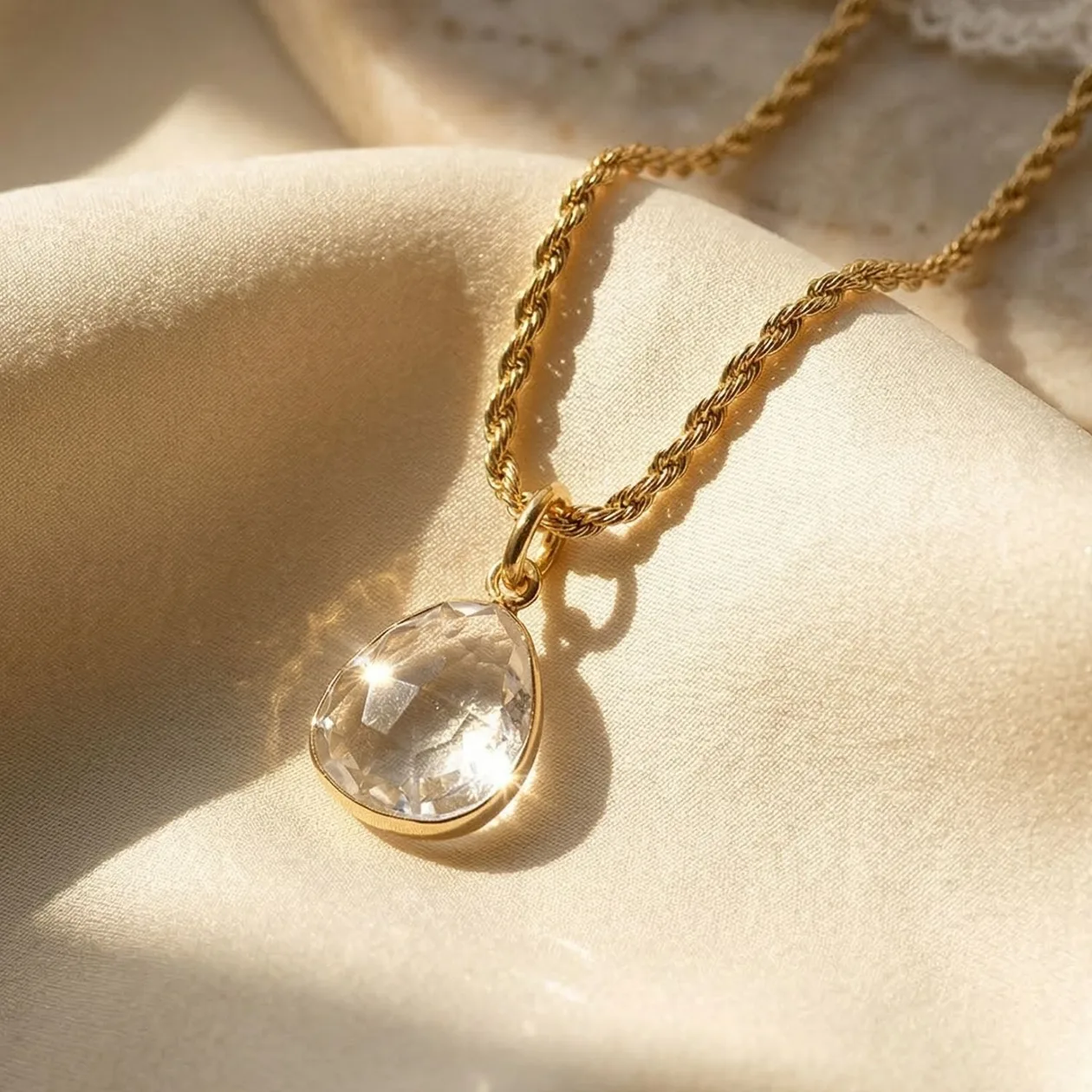 Statement White Topaz April Birthstone Gold Vermeil Pendant Rope Necklace: the shop's own photo