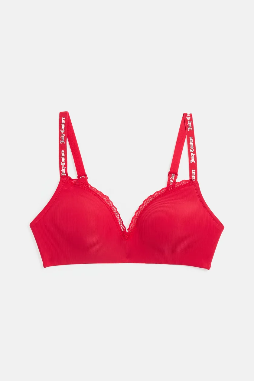 Red Ribbed Microfibre Lace Trim Bralette - XS / Red: the shop's own photo