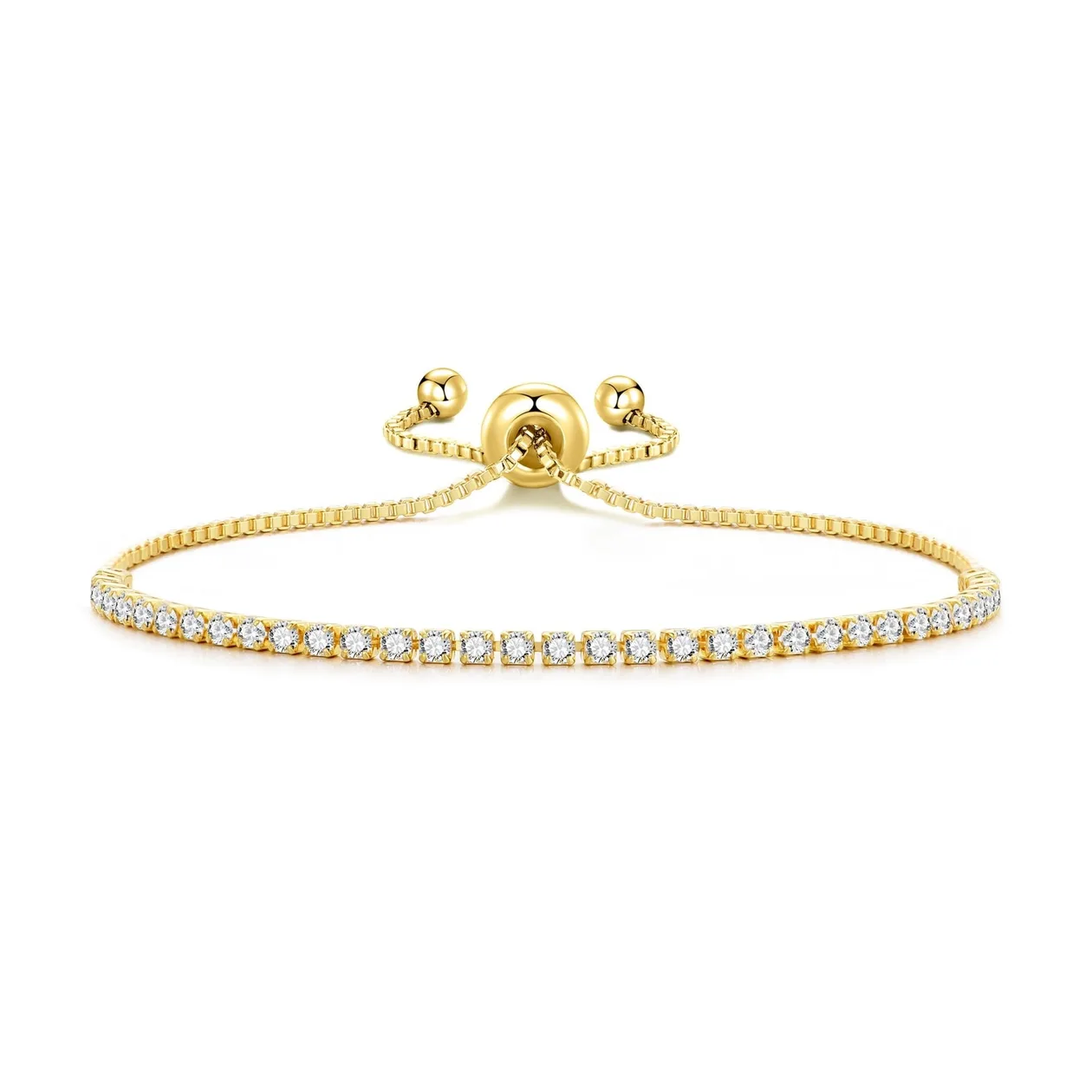 18k Gold Plated 2mm Adjustable Tennis Bracelet Created with Zircondia® Crystals: the shop's own photo