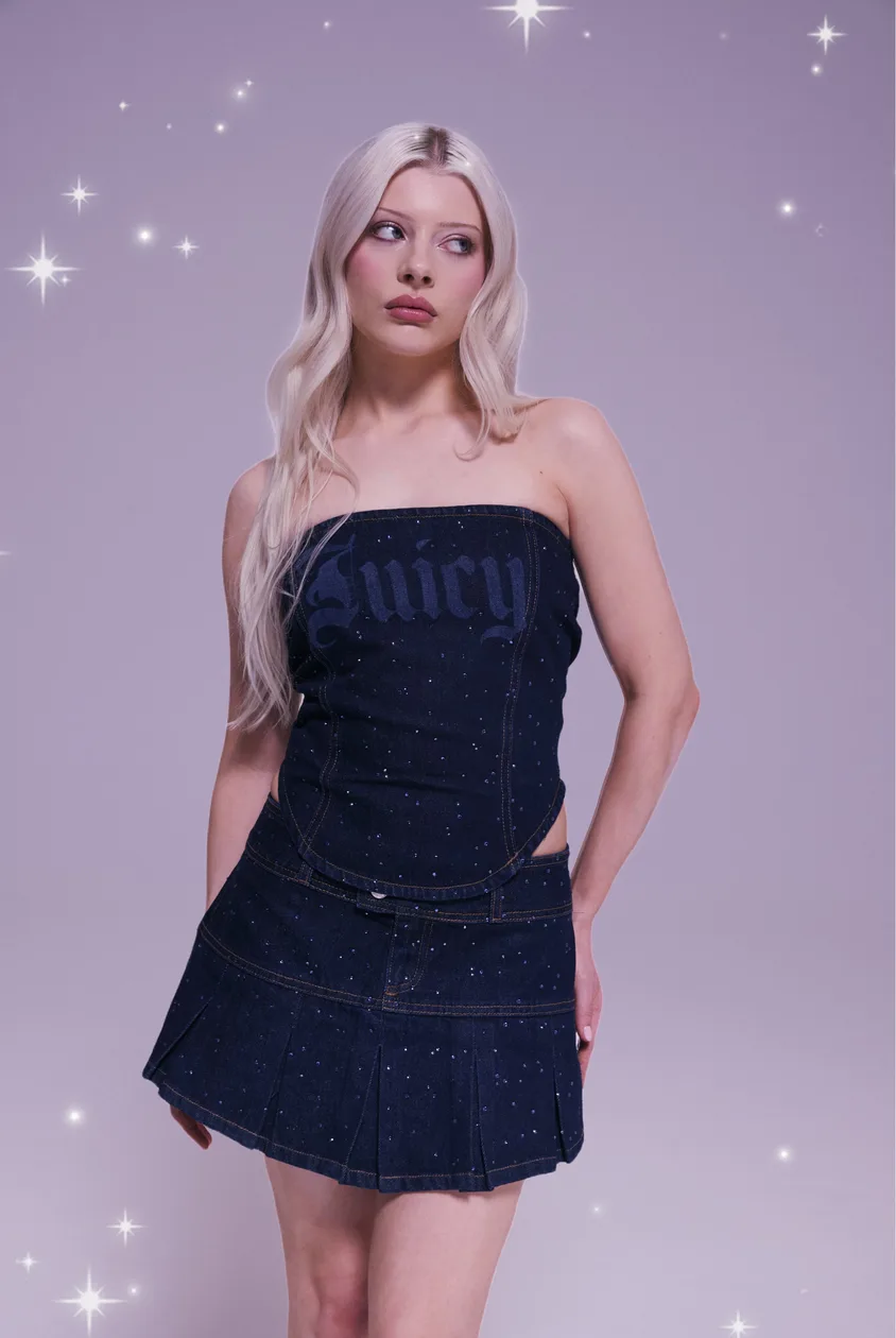 DISNEY | DENIM DIAMANTÉ SCATTER PLEATED SKIRT - M / Black: the shop's own photo