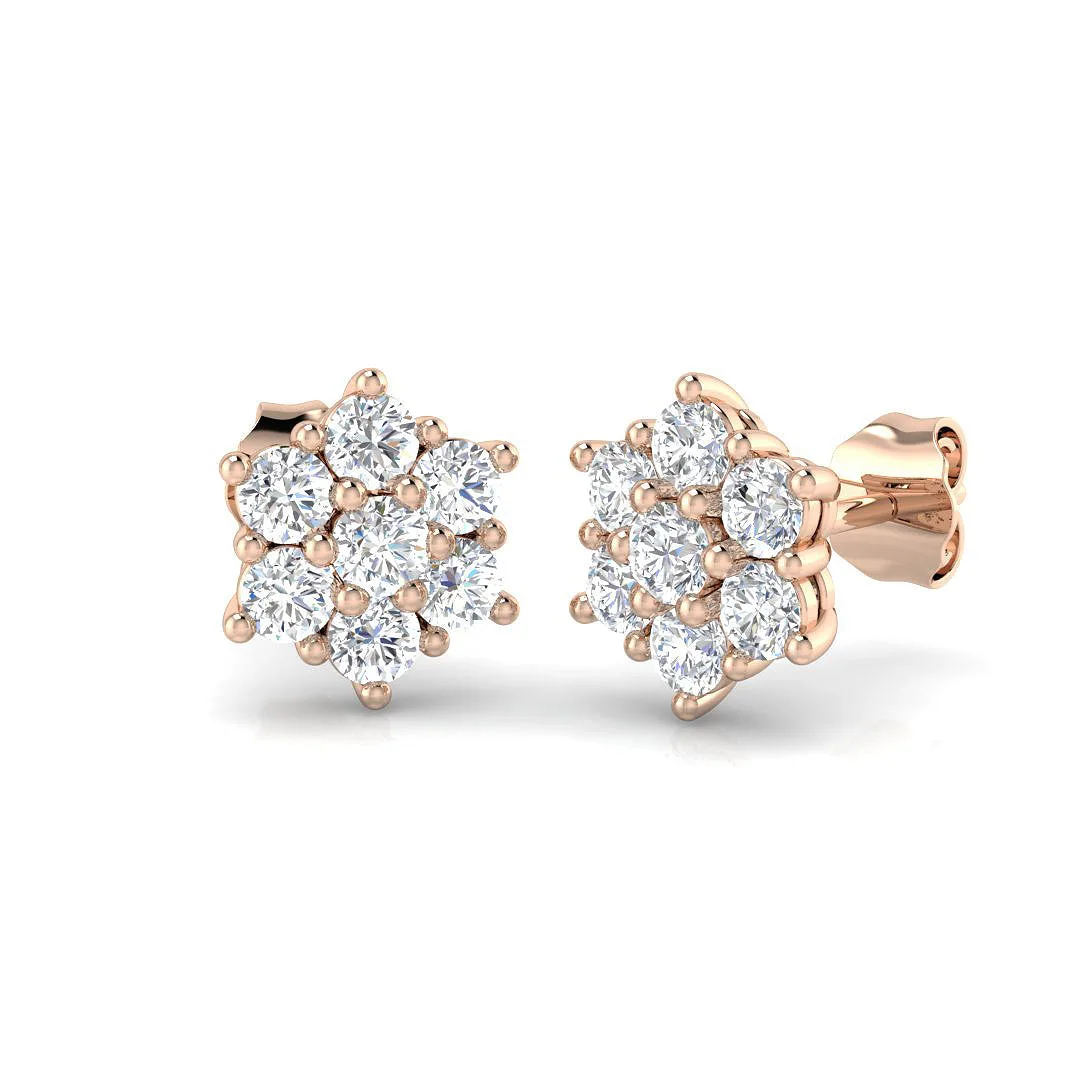 Lab-Grown 0.5ct Halo Cluster Diamond Stud Earrings | Gold & Platinum UK - 9k Rose Gold / 1 Carat / Lab Grown Diamond(D-VVS): the shop's own photo