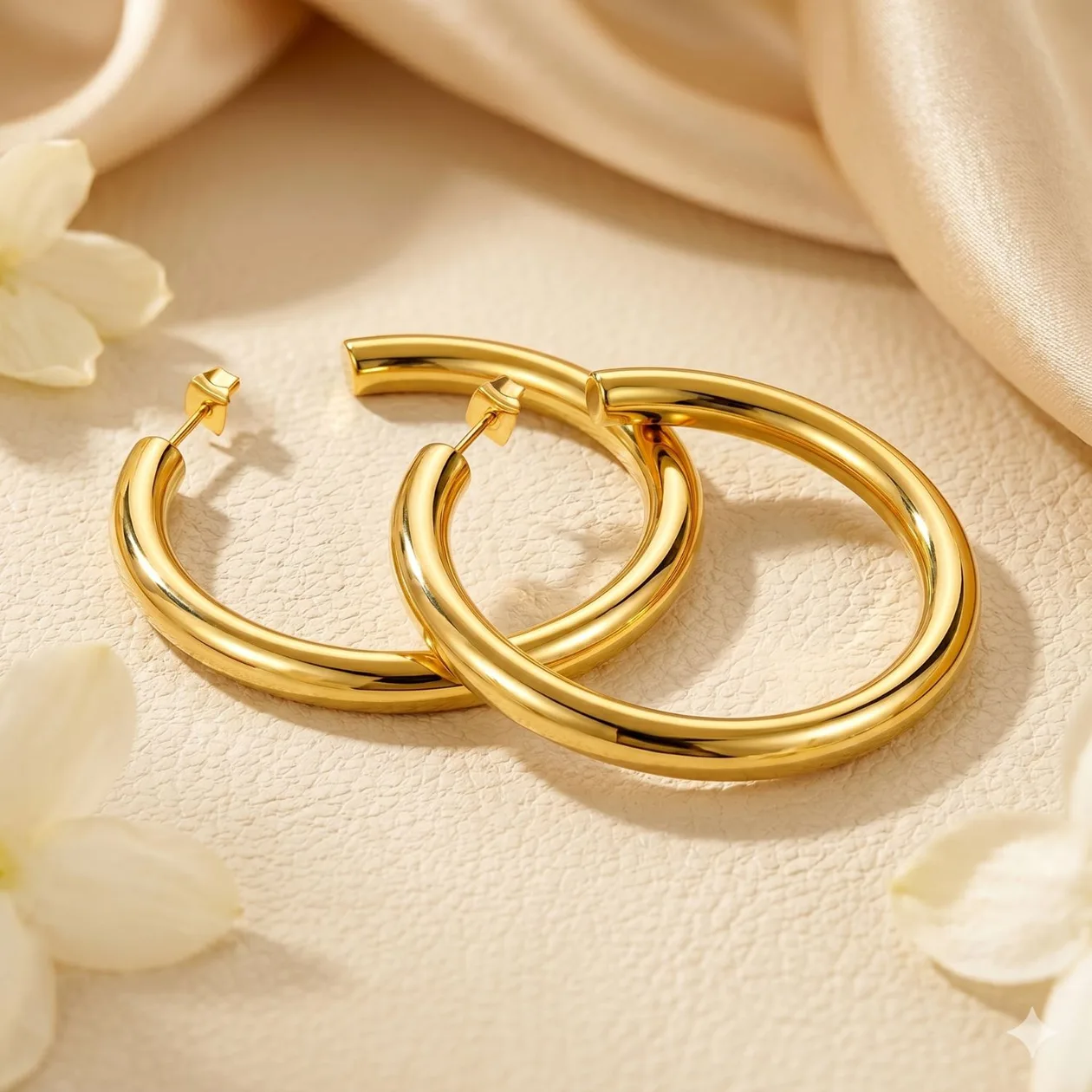 18ct Gold Plated Simply Chunky Hoop Stud Earrings: the shop's own photo
