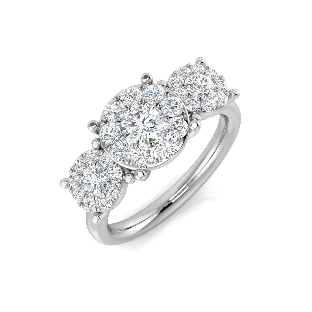 Natural Round Cut Diamond Three Stone Cluster Halo Ring - Lab-Grown Diamond / 0.50 Carat / 18k Yellow Gold: the shop's own photo