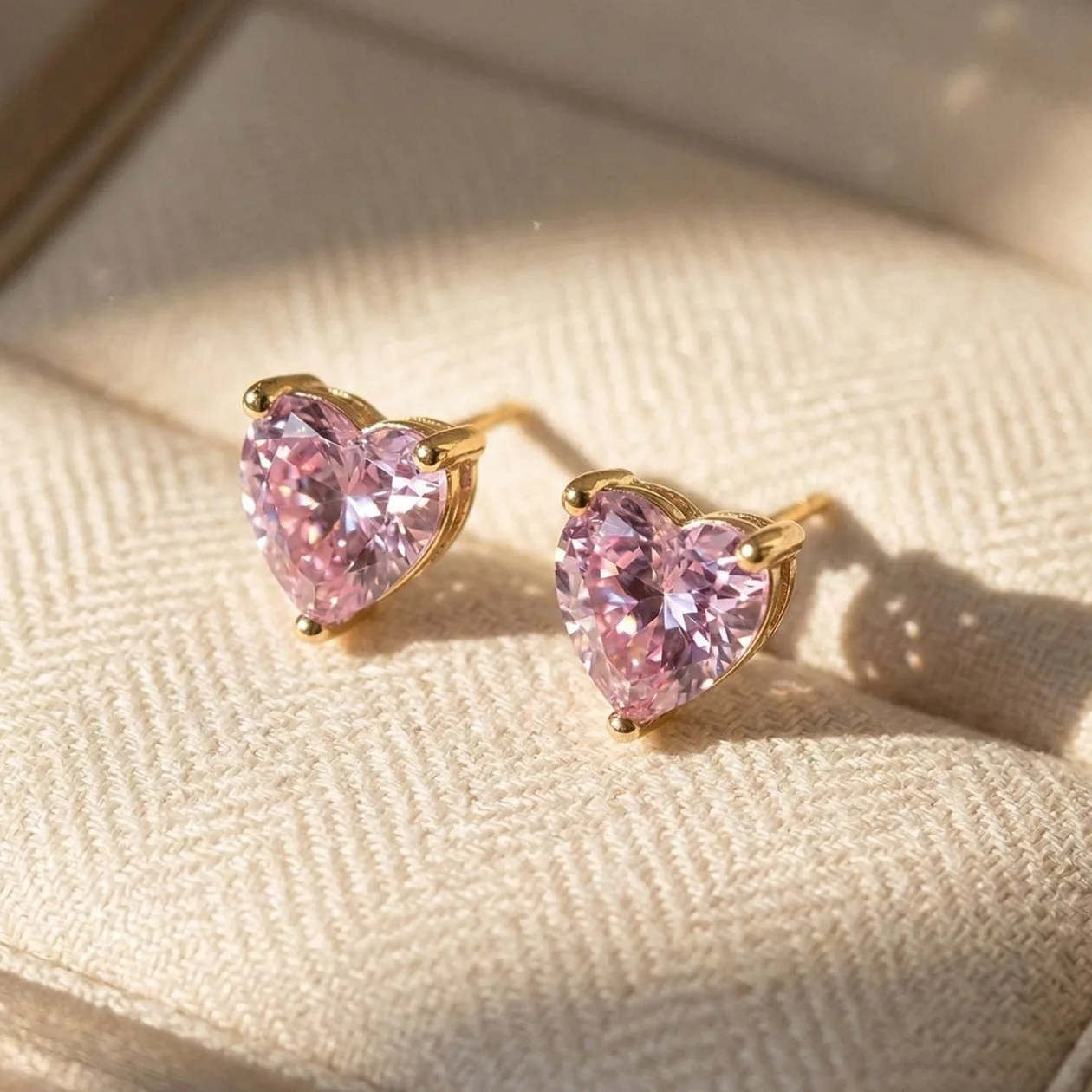 Pink Tourmaline Heart October Birthstone Stud Earrings: the shop's own photo