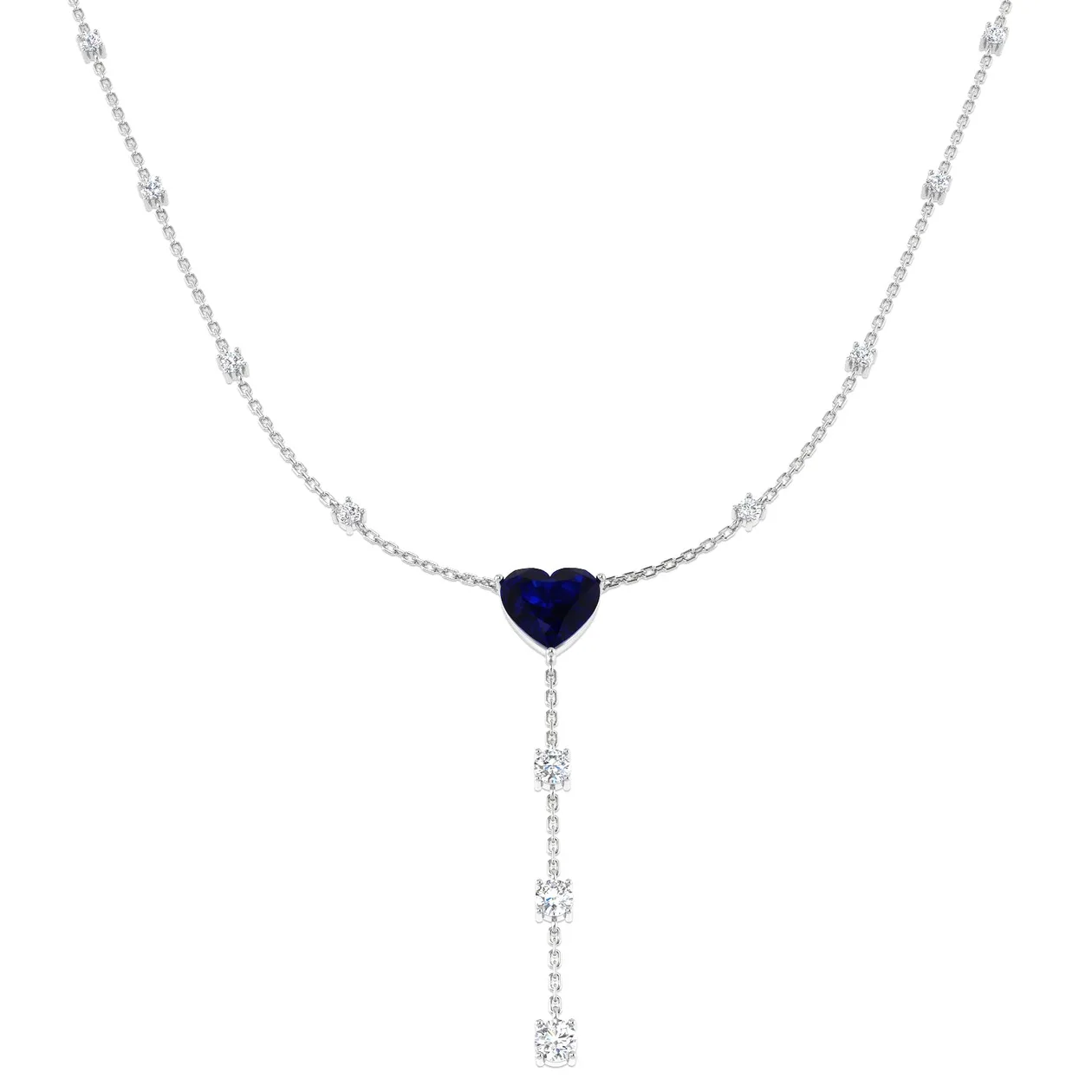 Blue Sapphire Heart Drop Necklace for Women | UK Hallmarked - 18k White Gold / Natural Diamond(F/SI) / 3.50 Carat: the shop's own photo