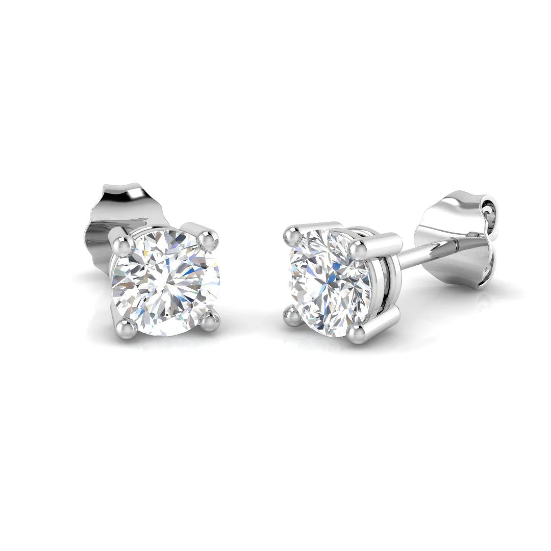 Stud Earrings with Lab Grown Round Cut Diamond - 3.00ct Gold - 18k White Gold / 0.75 Carat: the shop's own photo