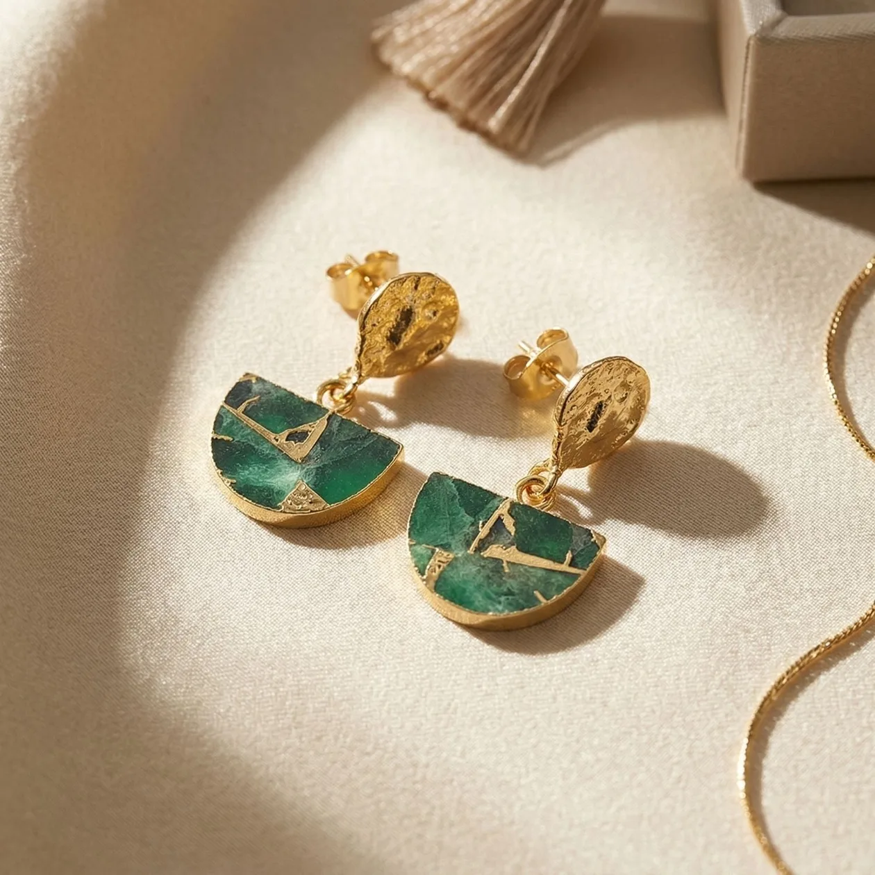 Statement Emerald May Birthstone Hammered Earrings: the shop's own photo