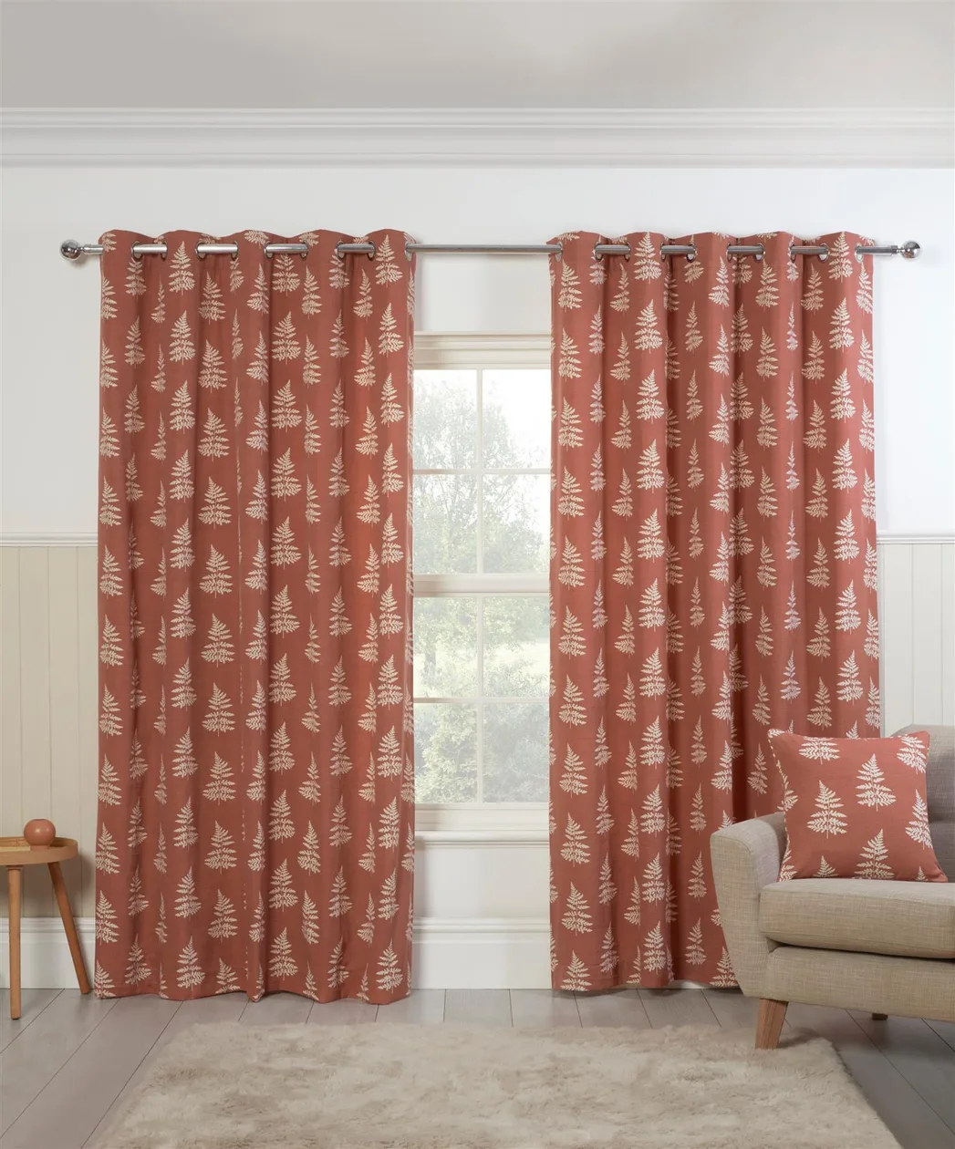 Esher Terracotta Eyelet Curtains - 66" x 54": the shop's own photo