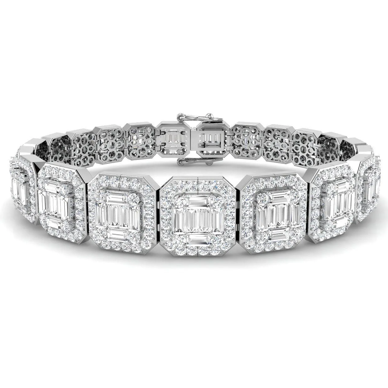 9K White Gold Natural Diamond 7.20Ct Emerald Style Bracelet | Baguette & Round Cut - 18k Yellow Gold / Lab Grown Diamond: the shop's own photo
