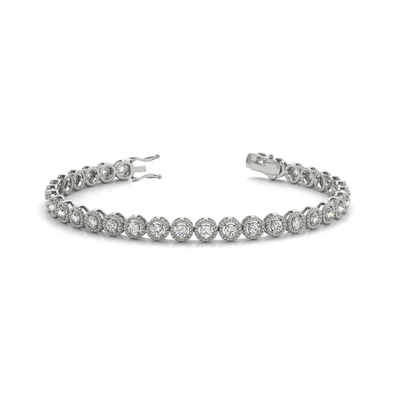 Bezel Set Rope Design Round Brilliant Diamond Tennis Bracelet in Gold or Platinum - 18k Yellow Gold / 2.50 Carat / Lab Grown Diamond: the shop's own photo