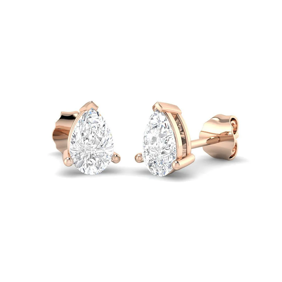 Stud Earrings with Lab Grown Pear Cut Diamond - 1.50ct Gold - 9k Rose Gold / 1.00 Carat: the shop's own photo