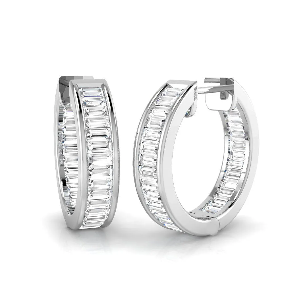 Hoop Earrings - 1.5ct Baguette Diamond Channel Set - 1.5 Carat / Lab Grown Diamond(D-VVS) / 18k White Gold: the shop's own photo