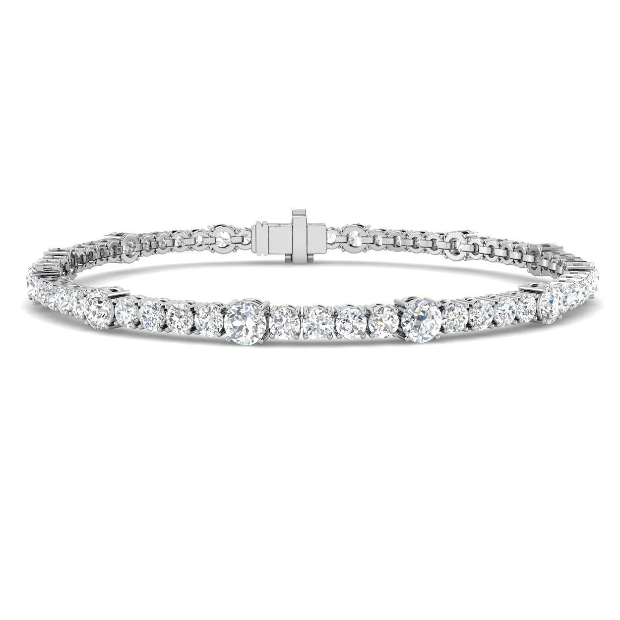 18K Yellow Gold Round Lab Grown Diamond Tennis Bracelet in Prong Set with Box Closure - 9k White Gold / 5.40 Carat / Natural Diamond: the shop's own photo