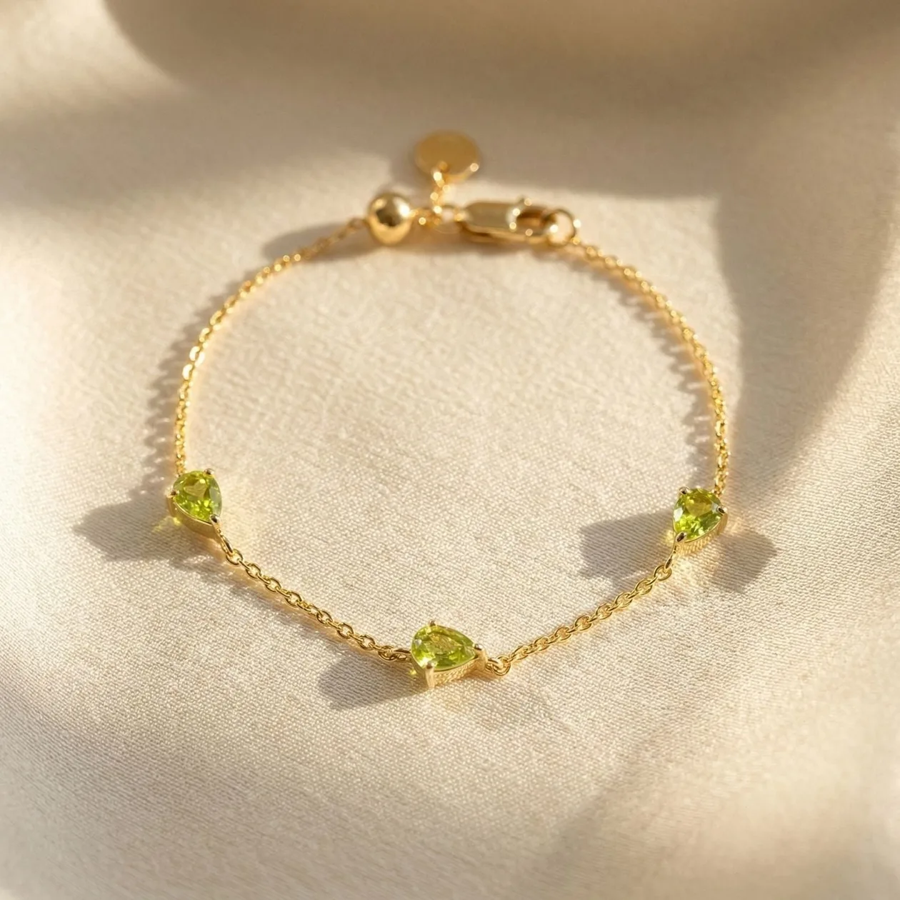 Peridot August Birthstone Minimalist Gold Vermeil Plated Bracelet: the shop's own photo