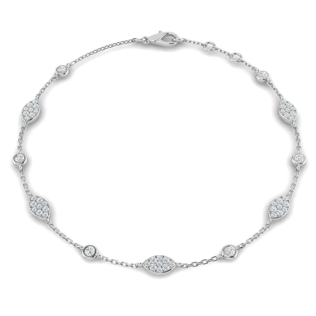 Round Lab Grown Diamond Pave Set Marquise Shape Station Bracelet with Bezel Set in Platinum - 18k Yellow Gold / 0.45 Carat / Natural Diamond: the shop's own photo