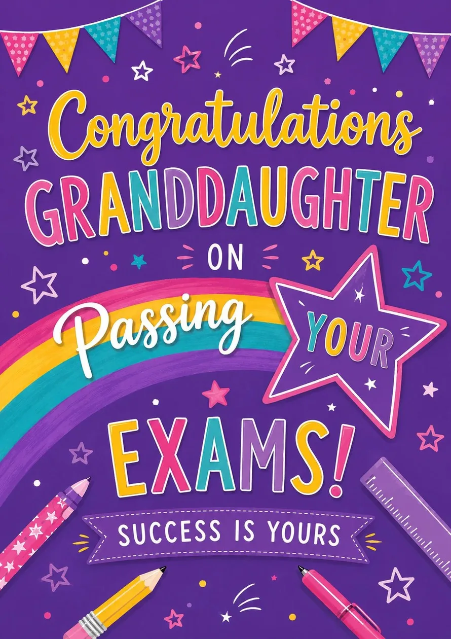 Rainbow Star Passing Your Exams Congratulations Card for Her: the shop's own photo