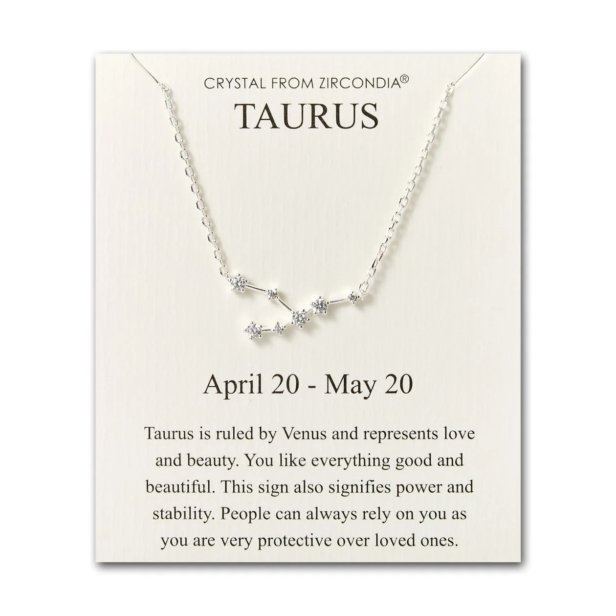 Taurus Star Sign Zodiac Constellation Necklace and Quote Card with Zircondia® Crystals: the shop's own photo