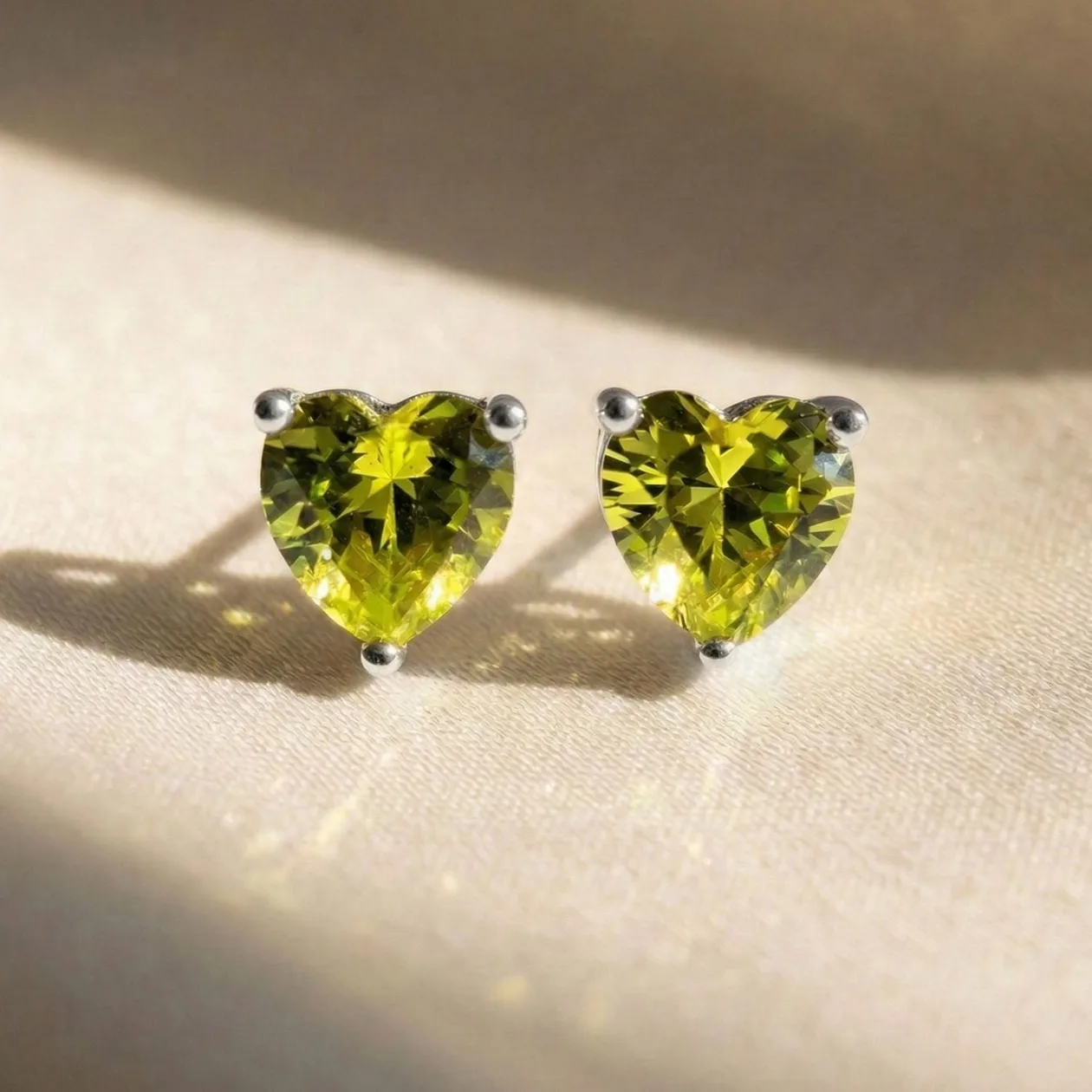Peridot August Birthstone Heart Sterling Silver Stud Earrings: the shop's own photo