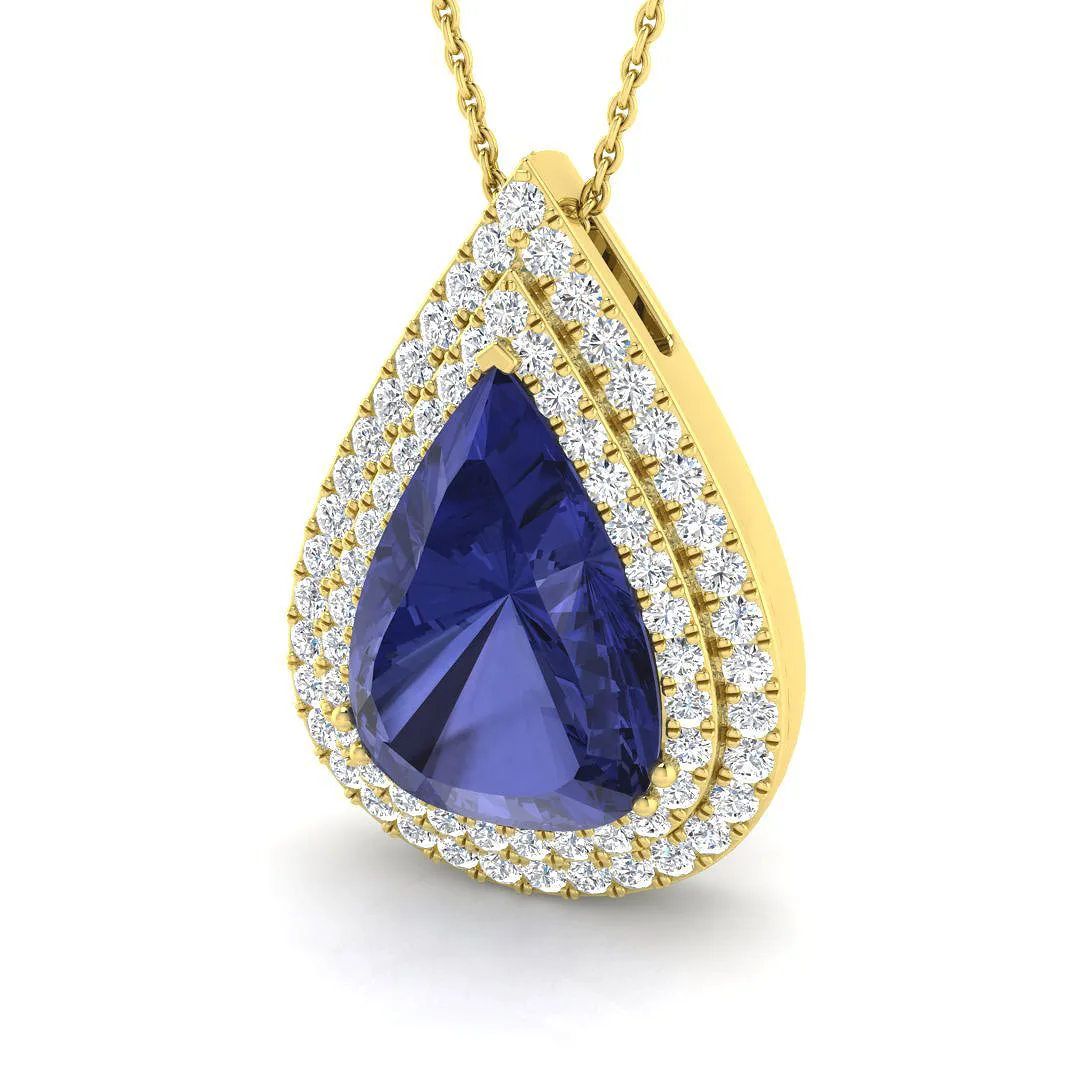 Luxury Tanzanite Teardrop Pendant | Lab-Grown & Natural Diamond Necklace - 9k Yellow Gold / 9.00 Carat / Lab Grown Diamond (D/VVS): the shop's own photo