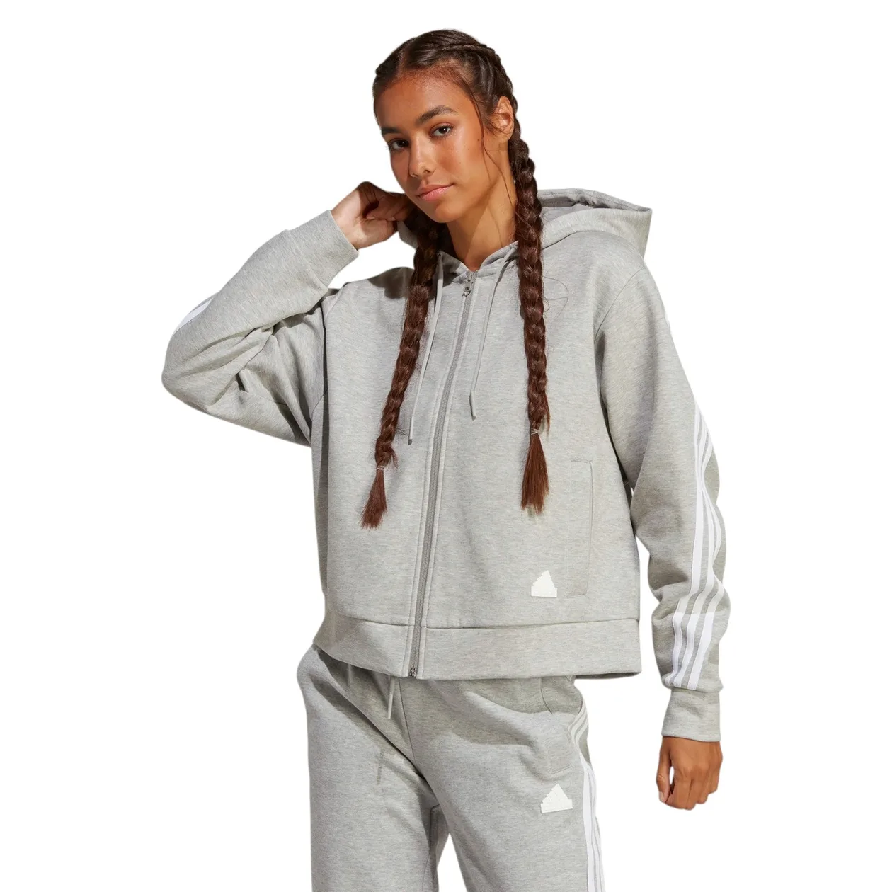 adidas Women's Future Icons 3-Stripes Full-Zip Hoodie - Grey | Size: L: the shop's own photo
