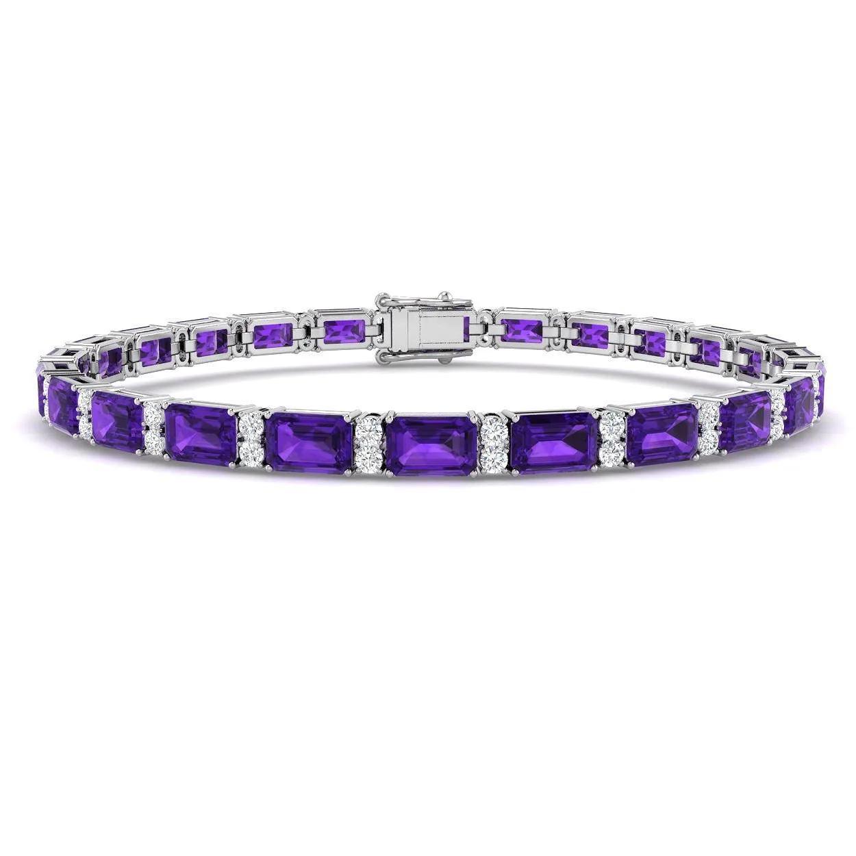 Amethyst Tennis Bracelet with Natural Diamonds in Prong Set | 9K White Gold - 12.26 Carat: the shop's own photo