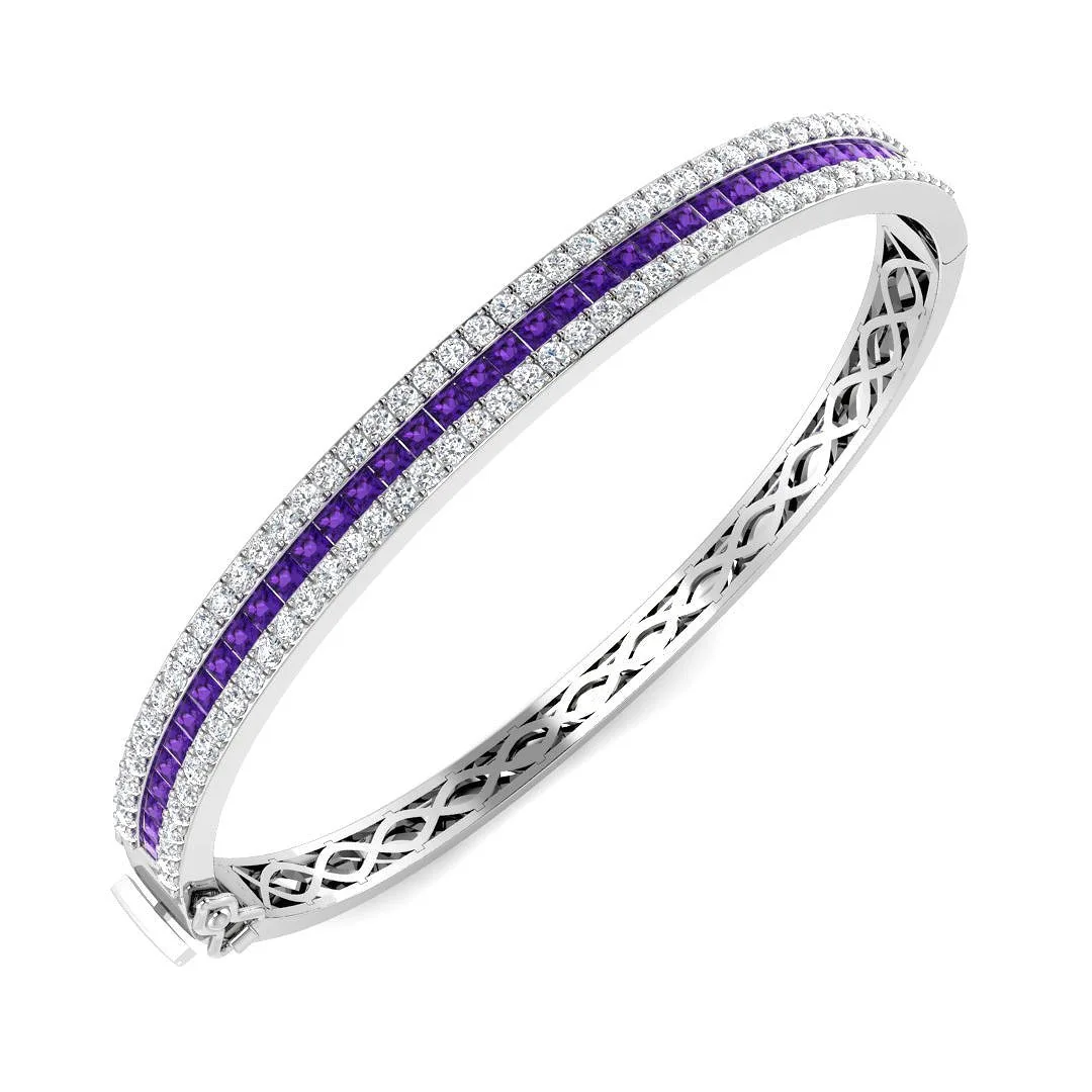 Premium Platinum Natural Round Cut Diamond and Oval Blue Sapphire Prong Set Bangle - Full Eternity - 18k Yellow Gold / 3.50 Carat / Natural Diamond: the shop's own photo