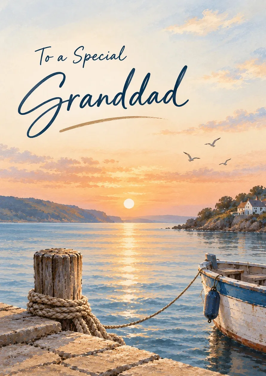 Coastal Sunset Harbour Scene Granddad Birthday Card for Grandad: the shop's own photo