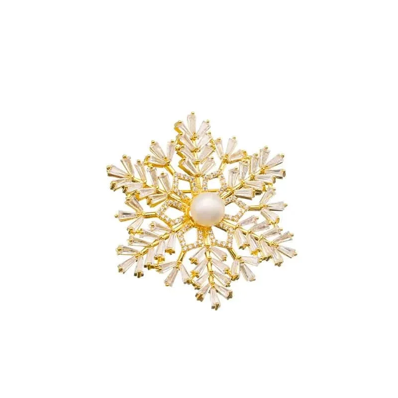 Freshwater Pearl Snowflake Zircon Brooch: the shop's own photo