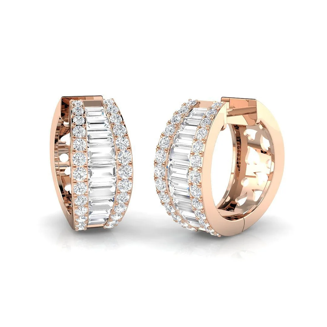 Hoop Earrings with Triple Row Mixed Diamonds - 1.5ct to 2.5ct Gold - 9k Rose Gold / 2.5 Carat / Lab Grown Diamond(D-VVS): the shop's own photo