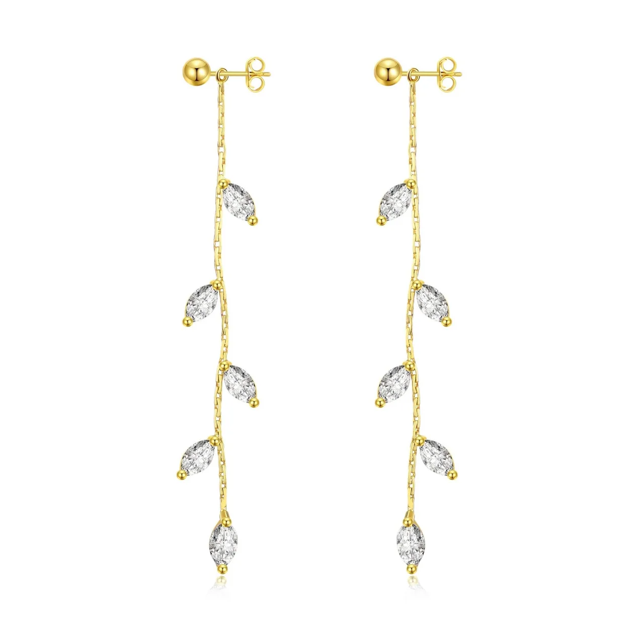 18k Gold Plated Leaf Dangle Earrings Created with Zircondia® Crystals: the shop's own photo
