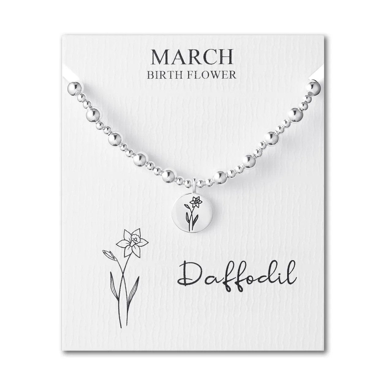 March Birth Flower Daffodil Beaded Stretch Bracelet with Card: the shop's own photo
