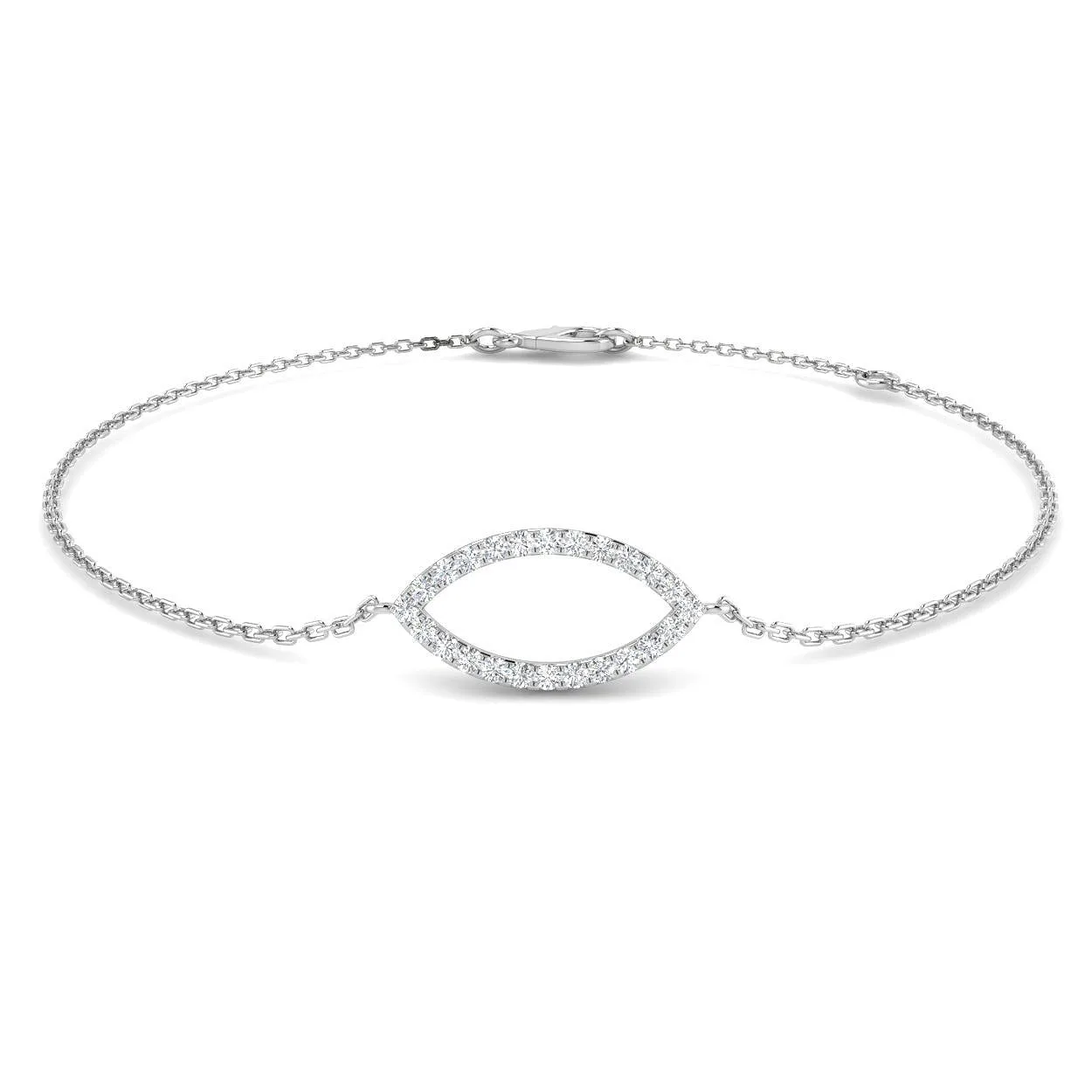 18K White Gold Natural Diamond Evil Eye Bracelet with Pave Set & Lobster Claw - 9k Yellow Gold / 0.15 Carat / Lab Grown Diamond: the shop's own photo