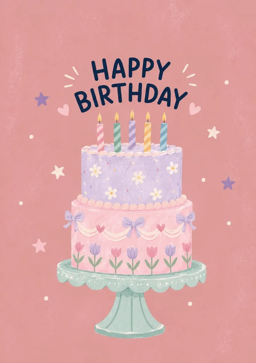 Pastel Floral Tiered Cake 15th Birthday Card for Her: the shop's own photo