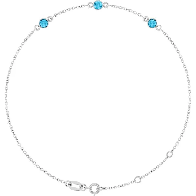 3-Stone Natural Aquamarine & Round Bezel-Set Link Bracelet In Set - 18k Yellow Gold / 0.60 Carat / Lab-Grown-AAA: the shop's own photo