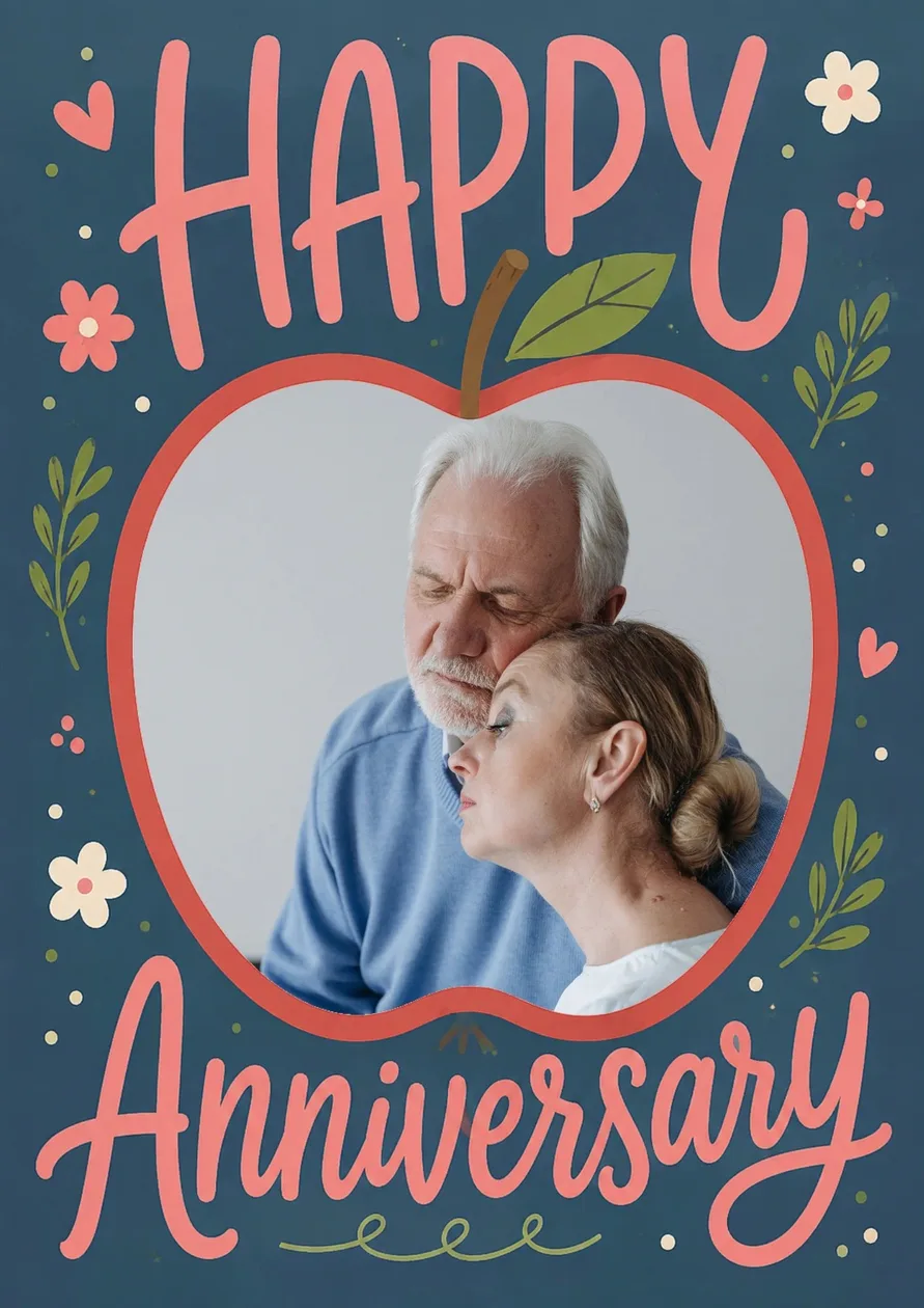 Floral Apple Frame Photo Upload Anniversary Card: the shop's own photo