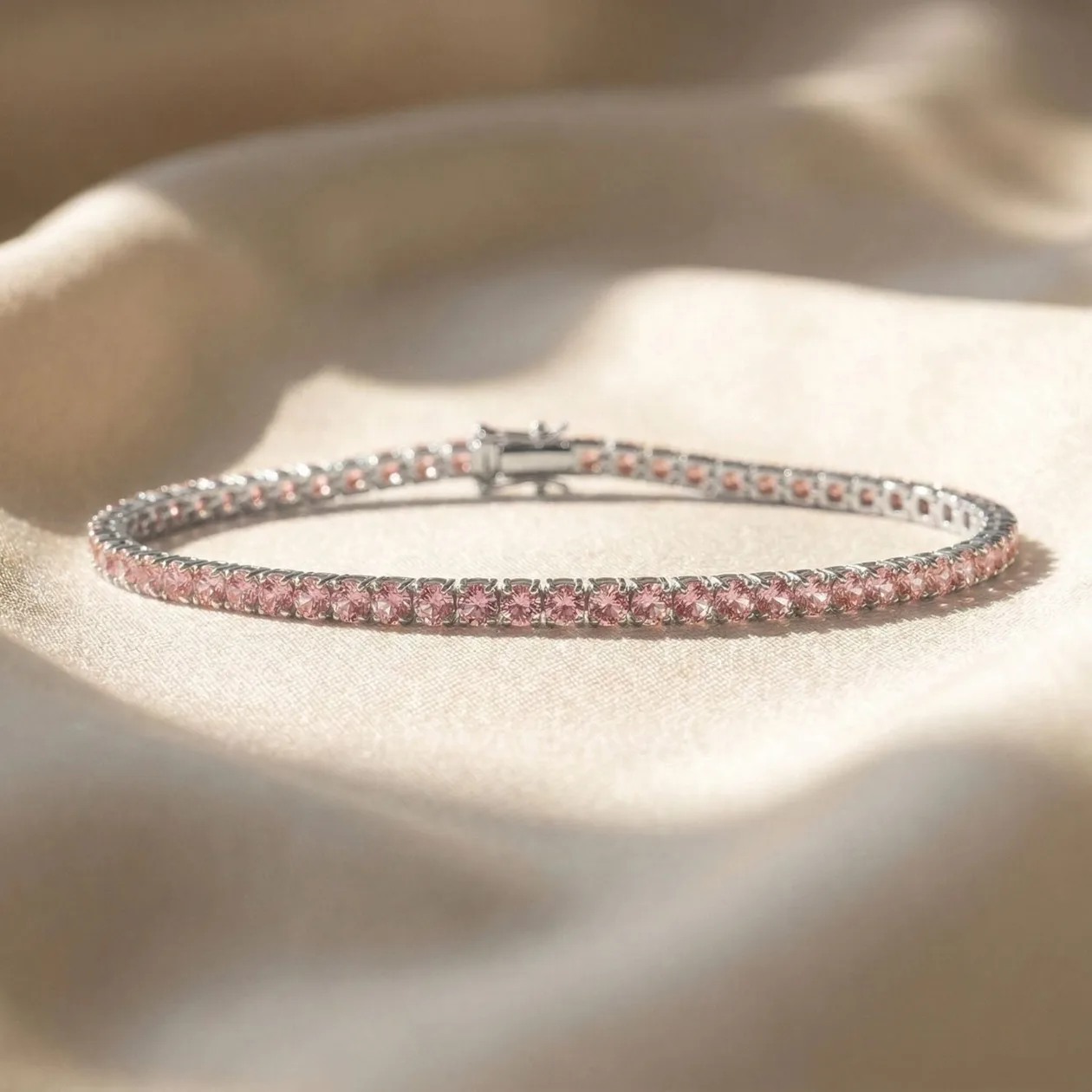 Pink Tourmaline October Birthstone Sterling Silver Tennis Bracelet: the shop's own photo