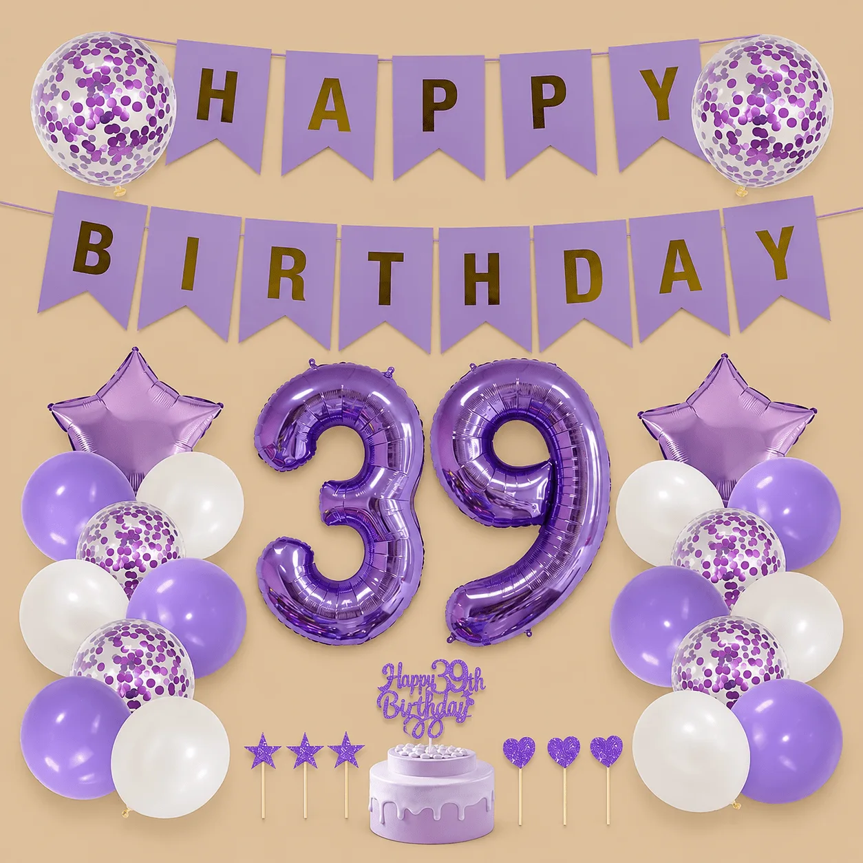 39th Birthday Purple & White Decoration Set: the shop's own photo