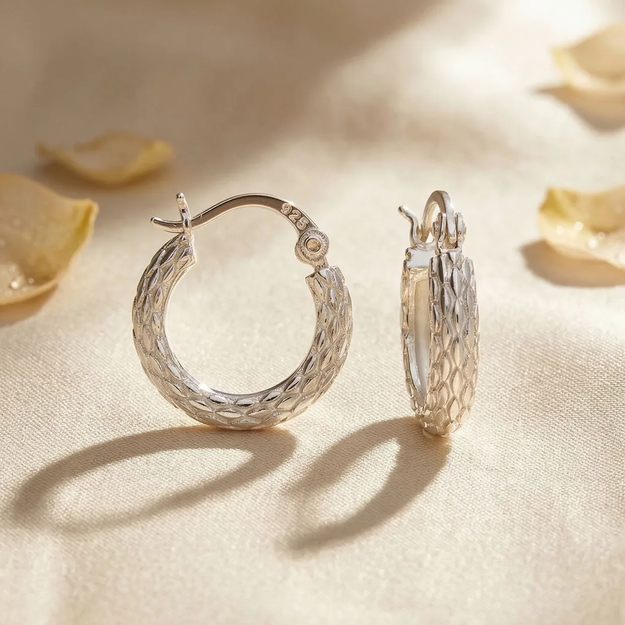 Sterling Silver Basket Weave Hinged Hoops: the shop's own photo