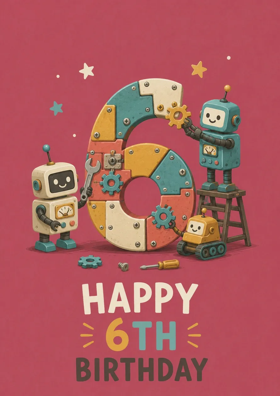 Fun Robot Builder Design 6th Birthday Card: the shop's own photo