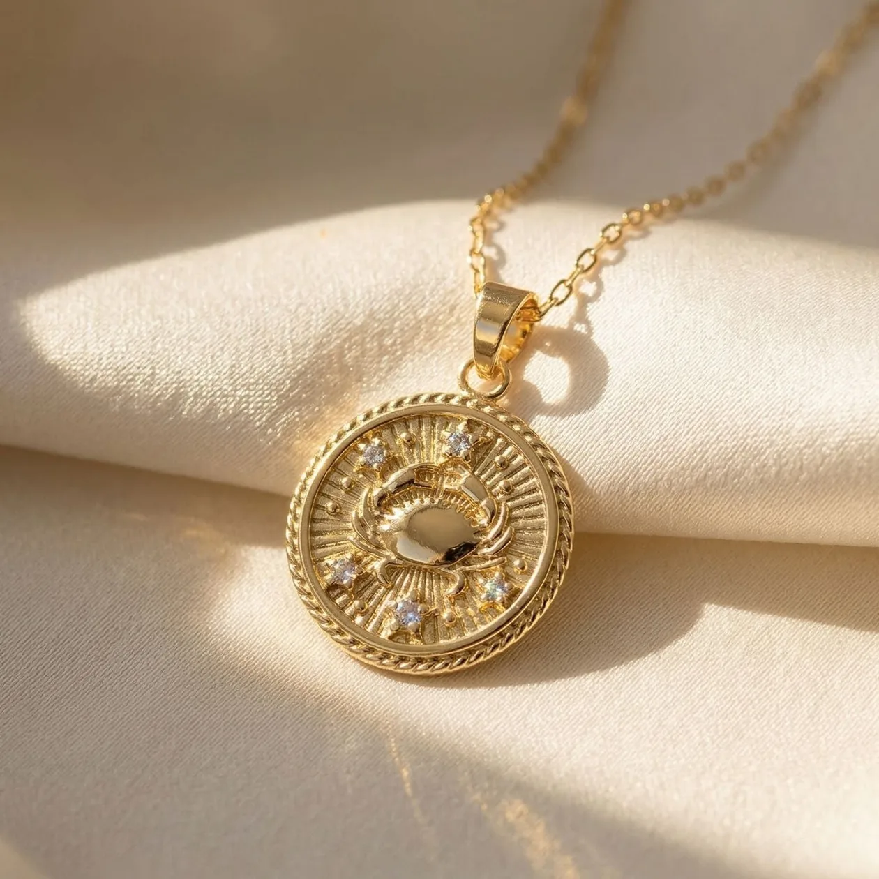 Cancer Gold Filled Zodiac Astrology Pendant Charm Necklace: the shop's own photo
