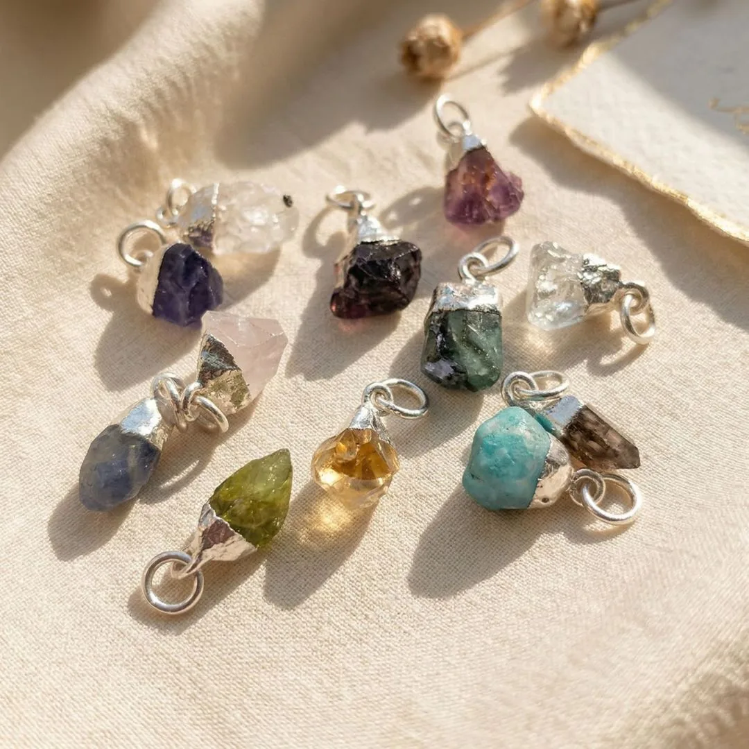 925 Sterling Silver Raw Birthstone Pendant Charms - Rose Quartz - October: the shop's own photo
