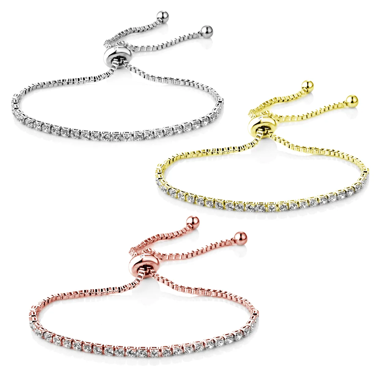 Set of Three Solitaire Friendship Slider Bracelet Created with Zircondia® Crystals: the shop's own photo