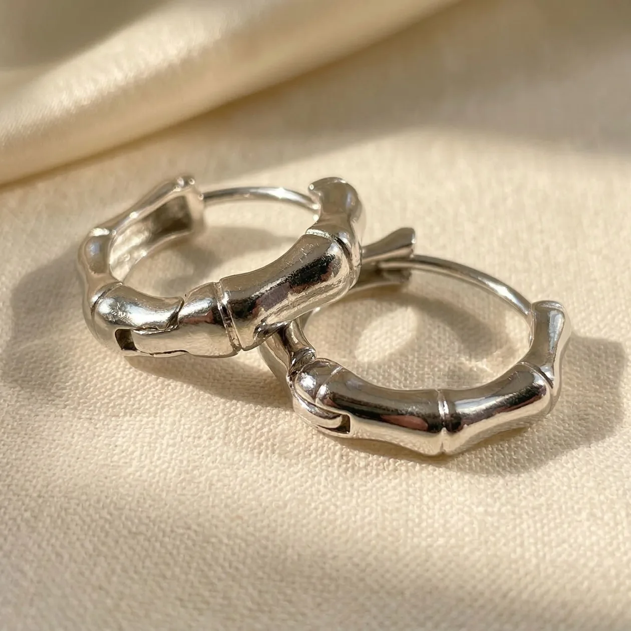 Bamboo Everyday Sterling Silver Huggie Hoop Earrings: the shop's own photo