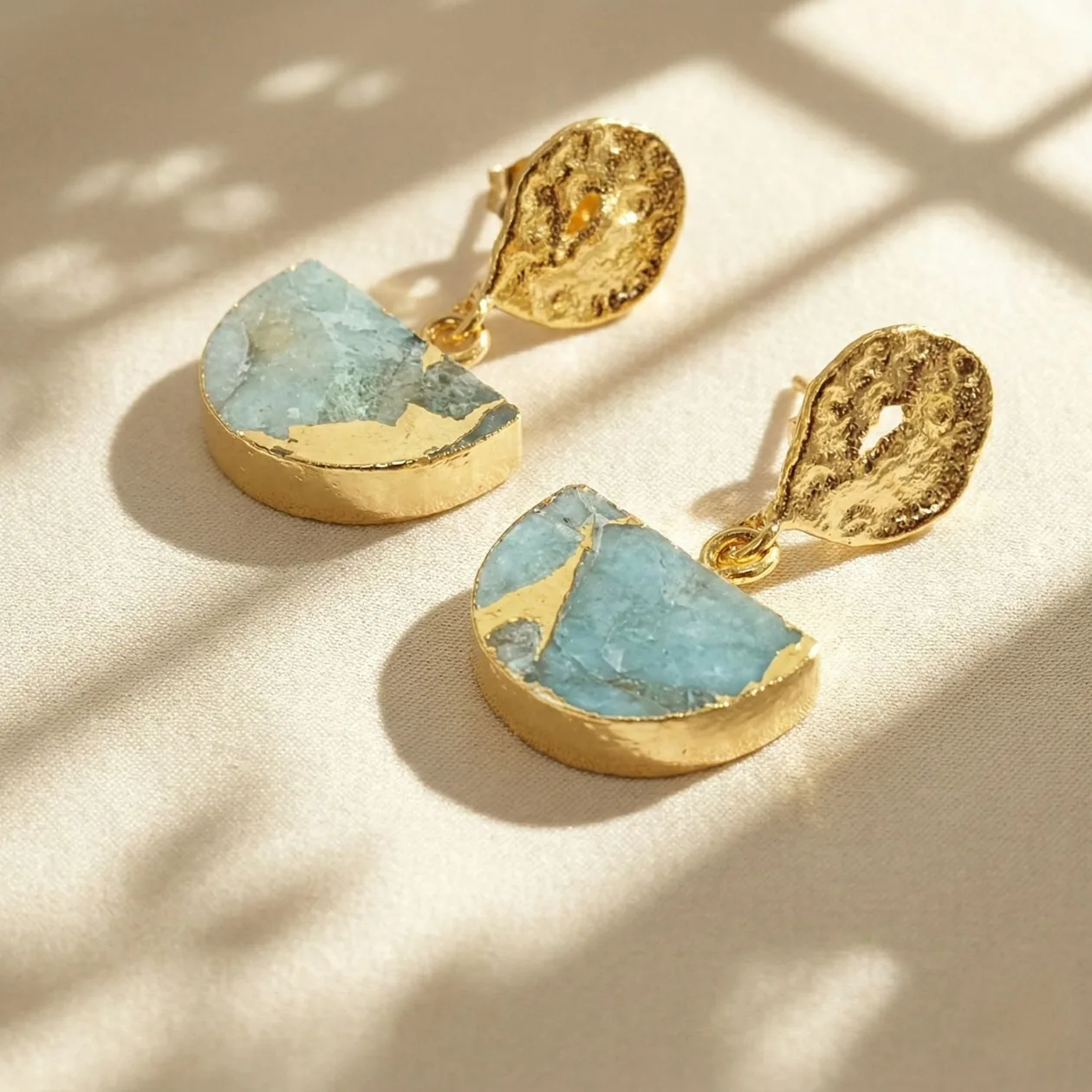 Aquamarine March Birthstone Statement Hammered Earrings: the shop's own photo