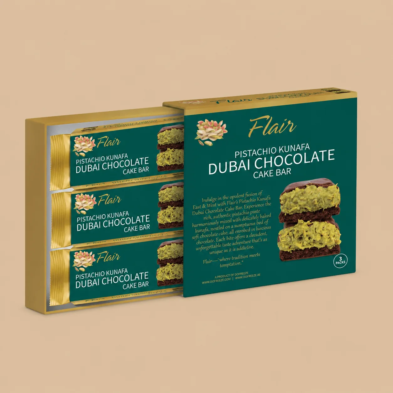 Flair Dubai Pistachio and Kunafa Chocolate Bars 3-Pack: the shop's own photo
