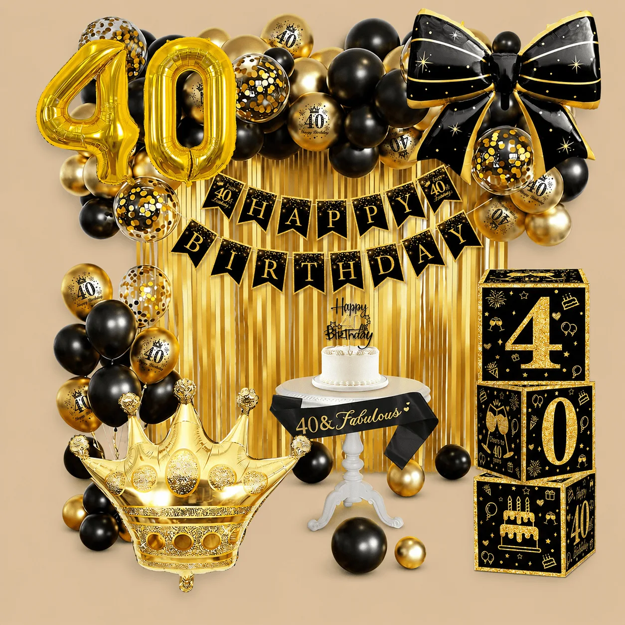 40th Birthday Black & Gold Decoration Set: the shop's own photo