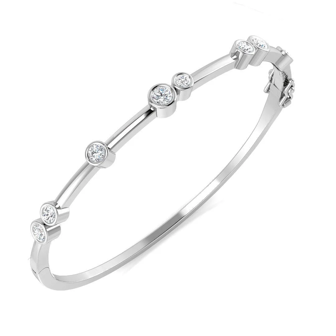 9K White Gold Natural Round Cut Diamond Bezel Set Bubble Bangle for Women - 18k Yellow Gold / 1.10 Carat / Lab Grown Diamond: the shop's own photo