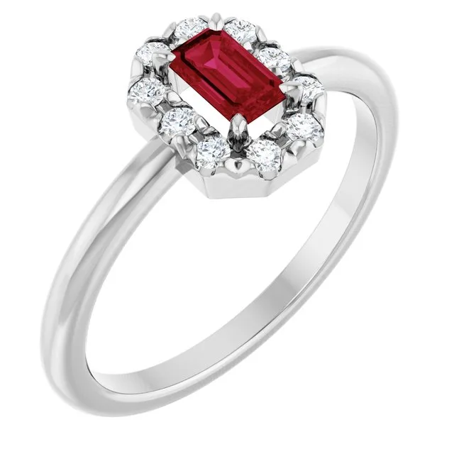 Emerald Lab-Grown Ruby Halo Ring with Diamond Accents in Platinum - 18k Yellow Gold / 3.00 Carat / Natural-AA: the shop's own photo
